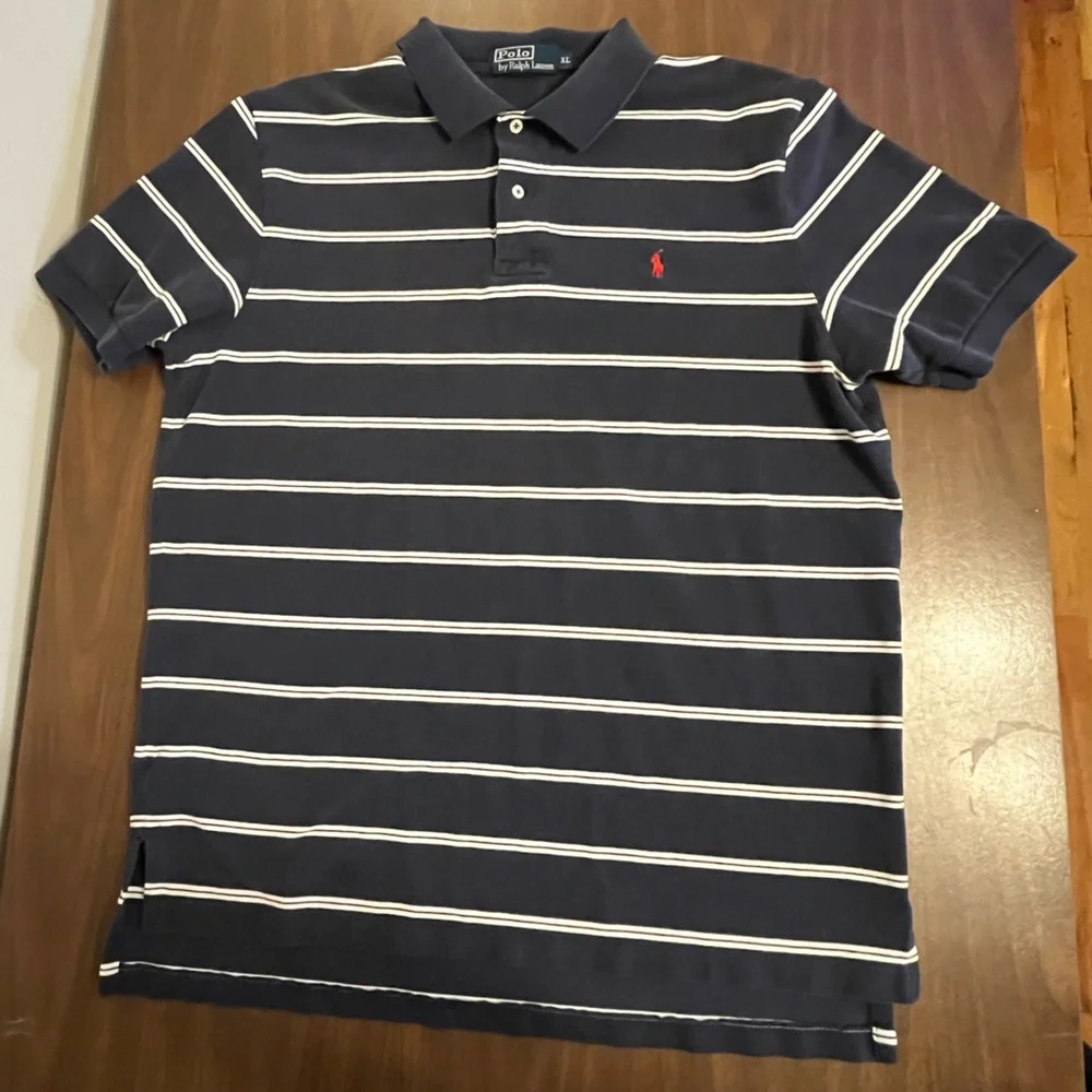 Polo by Ralph Lauren Shirt Short Sleeve Navy White Striped Mens XL Vintage Style